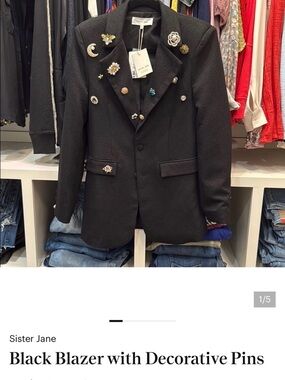 Sister Jane Black Blazer with Decorative Pins and Brooches